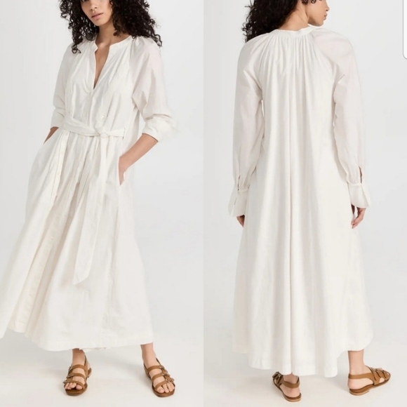 Free People Dresses & Skirts - Free People Charlie White Button up Longsleeve Maxi dress Size large